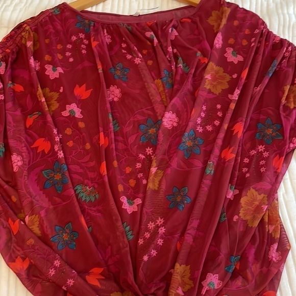 Free People Berry Wildflower Honey Boho Blouse Puffy Sleeves Girly Romantic Top - Picture 10 of 11